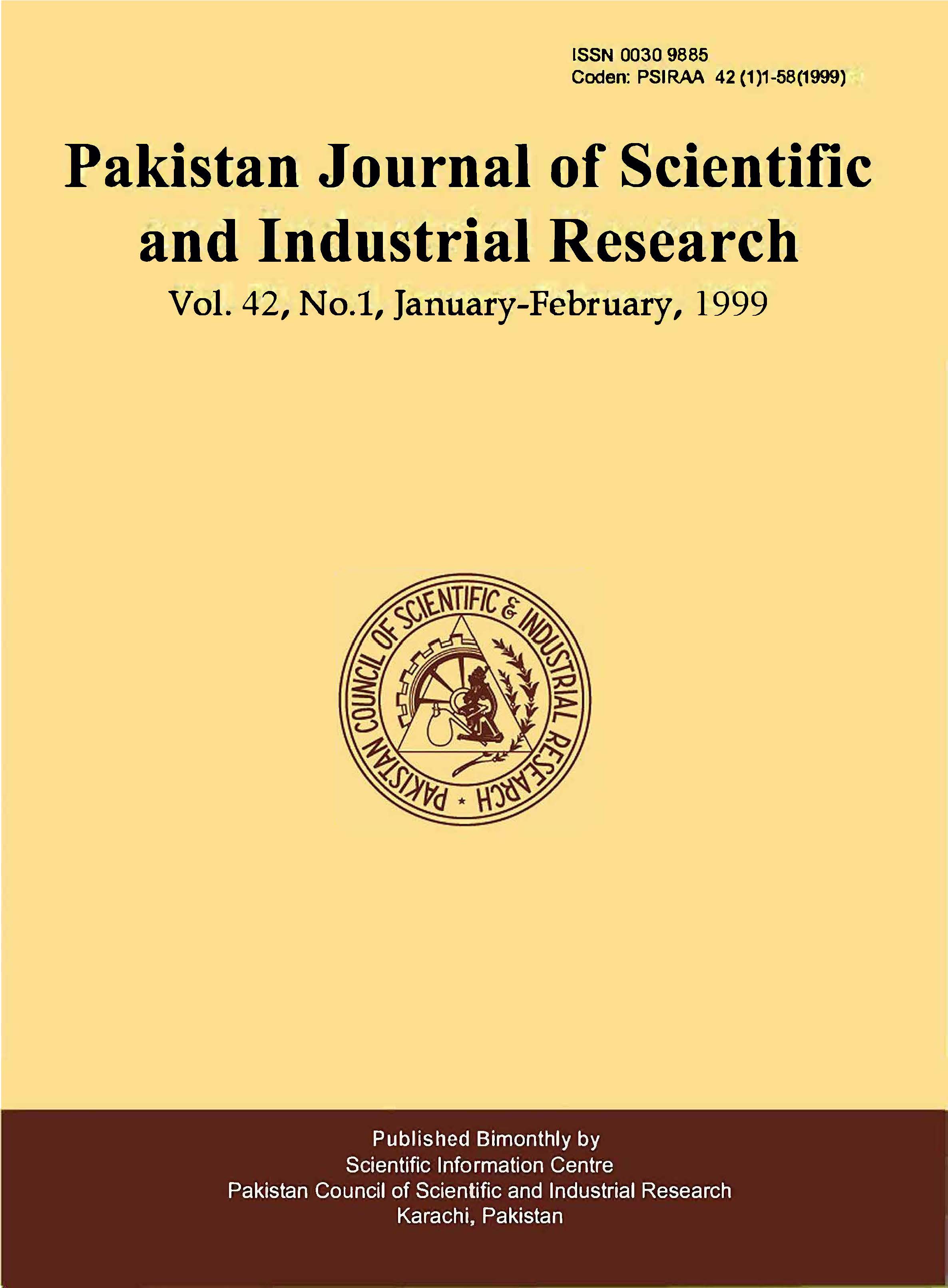 					View Vol. 42 No. 1 (1999): Pakistan Journal of Scientific and Industrial Research
				
