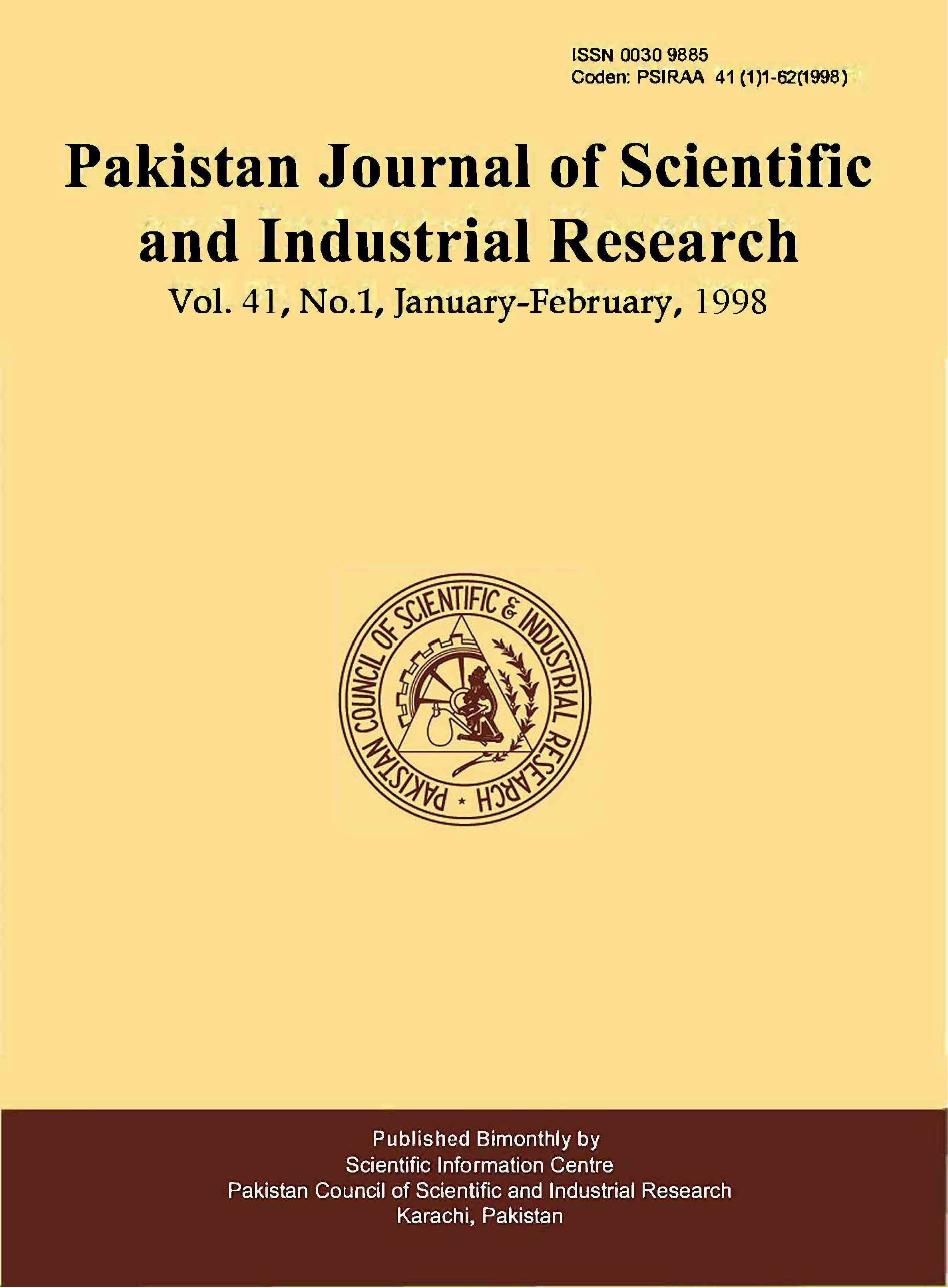 					View Vol. 41 No. 1 (1998): Pakistan Journal of Scientific and Industrial Research
				