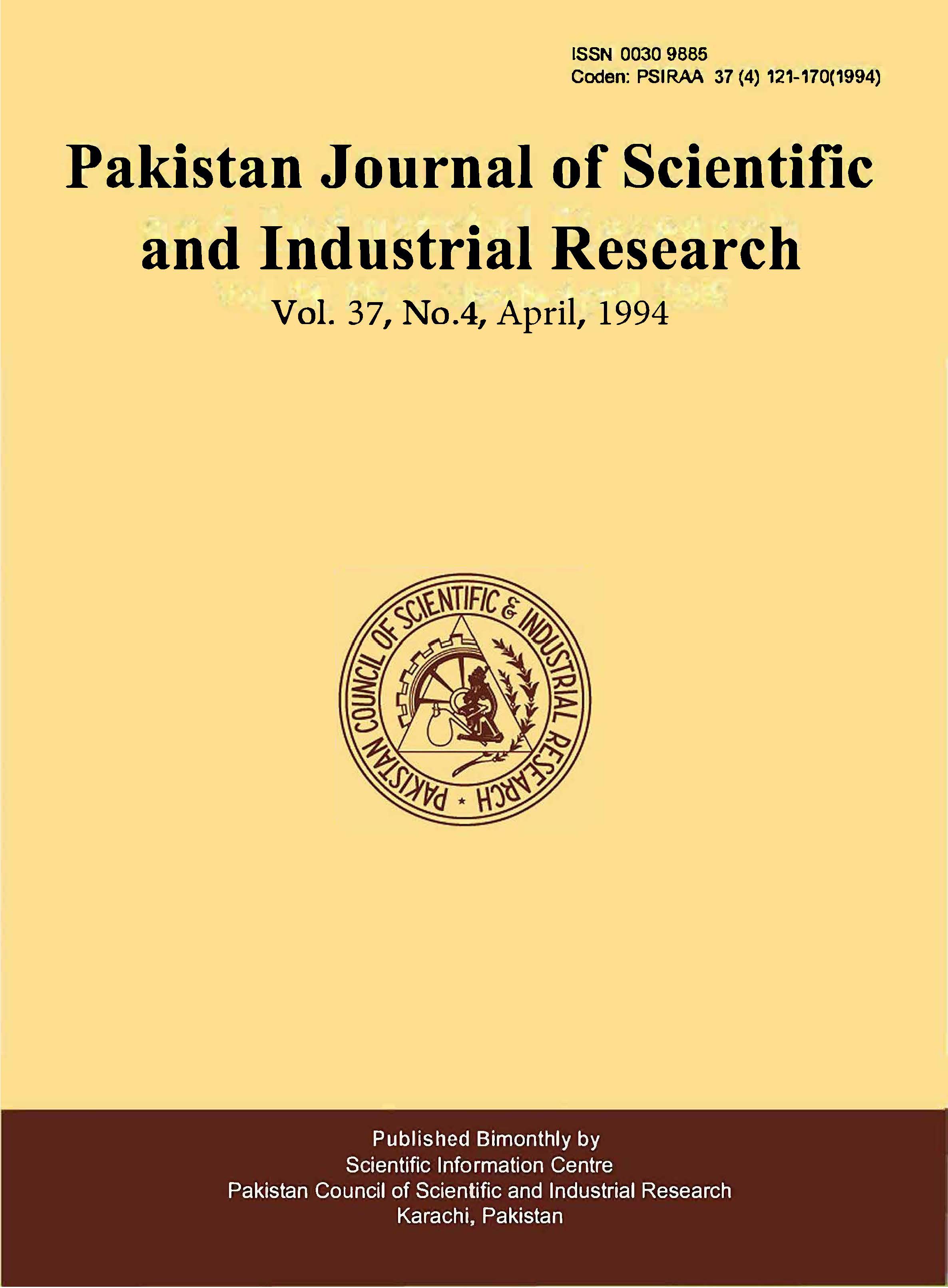 					View Vol. 37 No. 4 (1994): Pakistan Journal of Scientific and Industrial Research
				