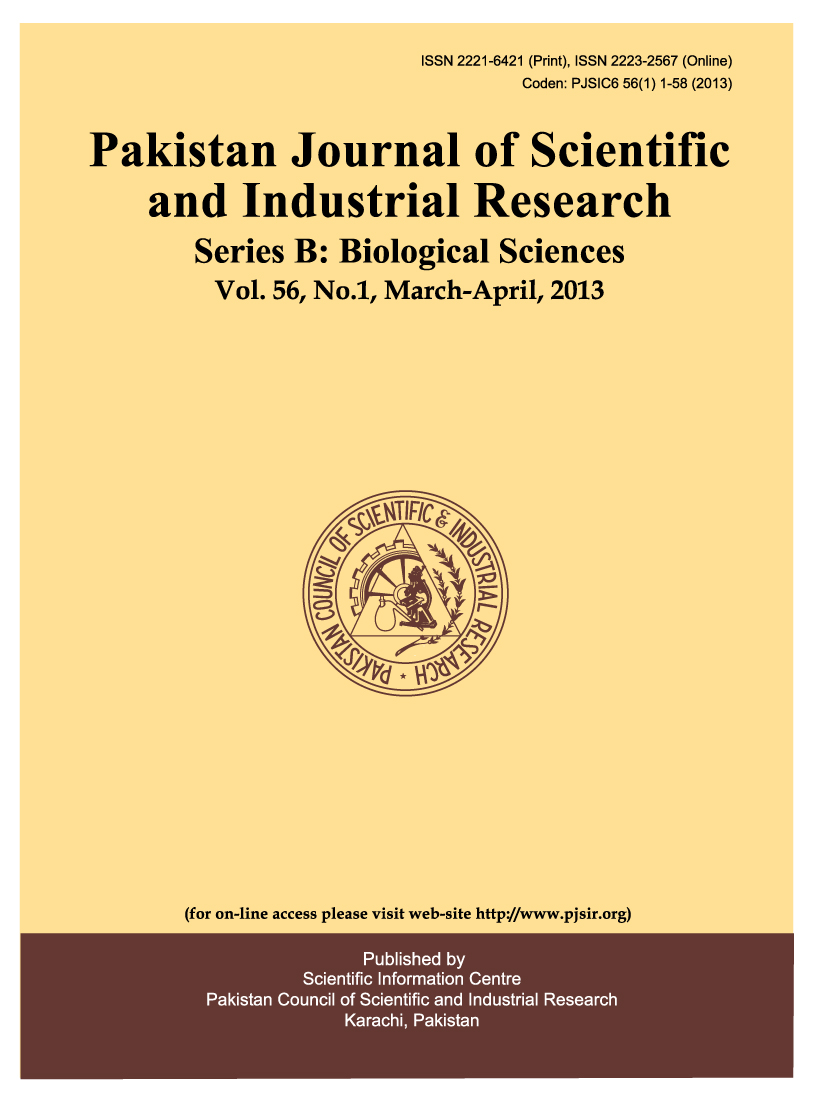 					View Vol. 56 No. 1 (2013): Pakistan Journal of Scientific and Industrial Research Series B: Biological Sciences
				