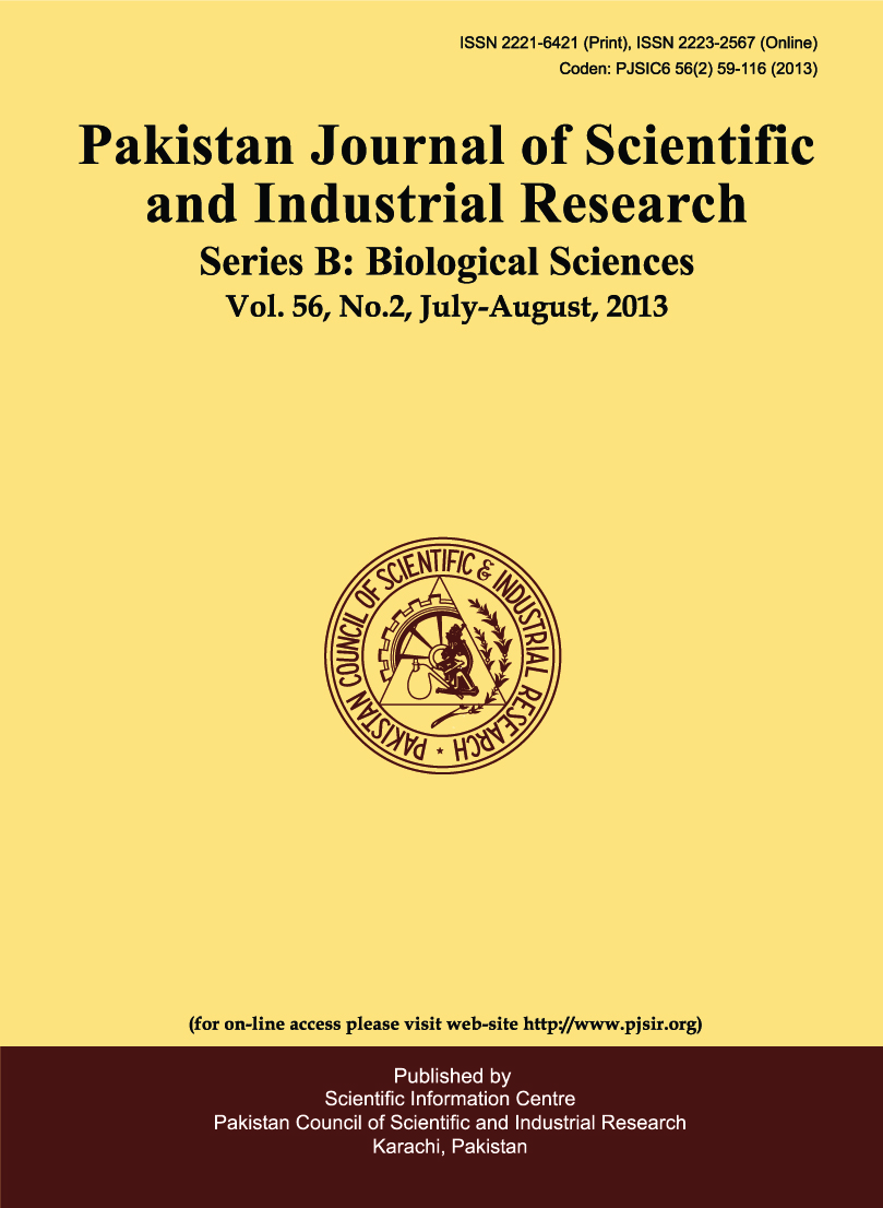 					View Vol. 56 No. 2 (2013): Pakistan Journal of Scientific and Industrial Research Series B: Biological Sciences
				