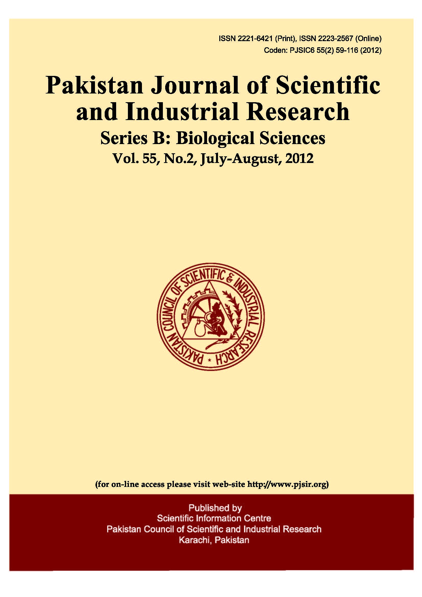 					View Vol. 55 No. 2 (2012): Pakistan Journal of Scientific and Industrial Research  Series B: Biological Sciences
				