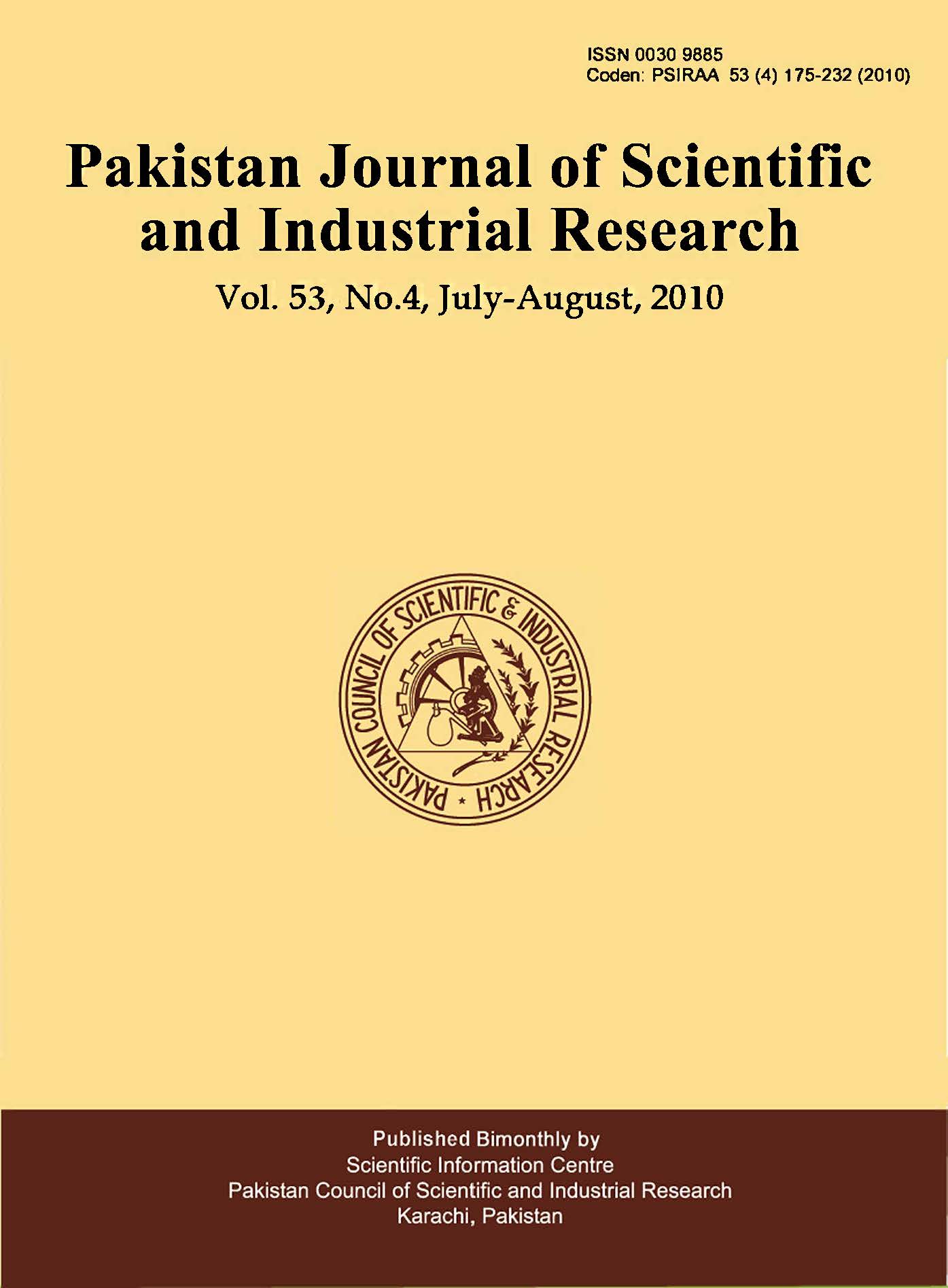 					View Vol. 53 No. 4 (2010): Pakistan Journal of Scientific and Industrial Research
				