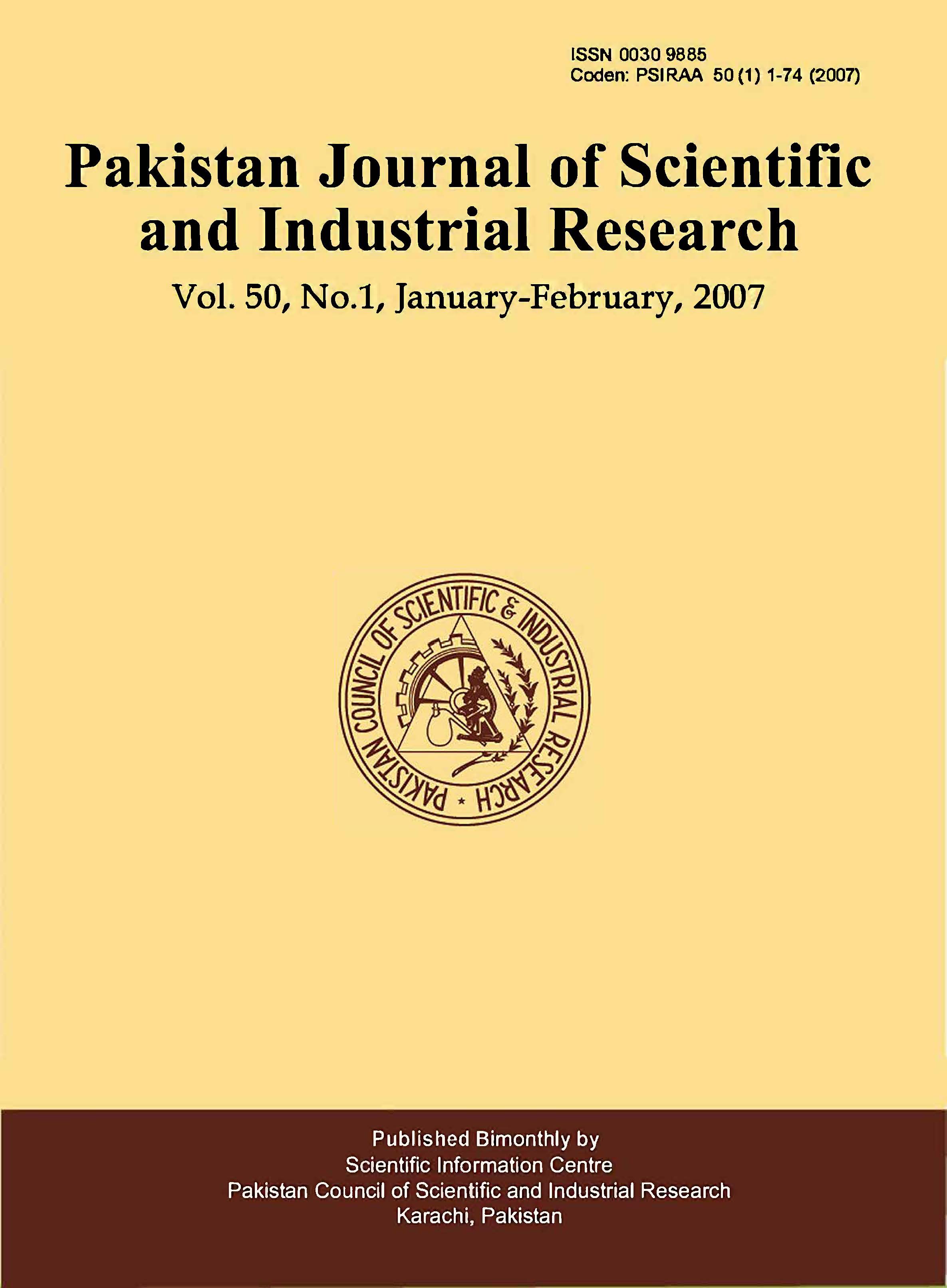 					View Vol. 50 No. 1 (2007): Pakistan Journal of Scientific and Industrial Research
				