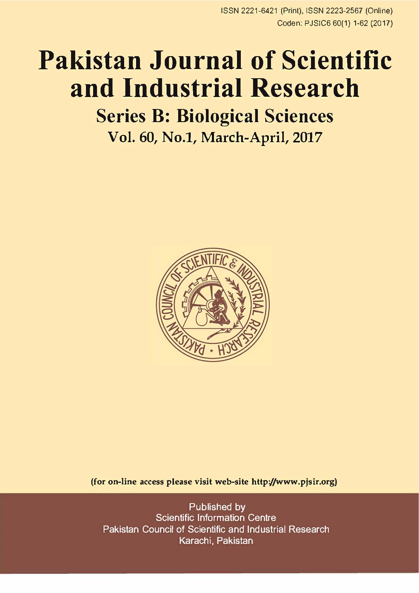 					View Vol. 60 No. 1 (2017): Pakistan Journal of Scientific and Industrial Research  Series B: Biological Sciences
				