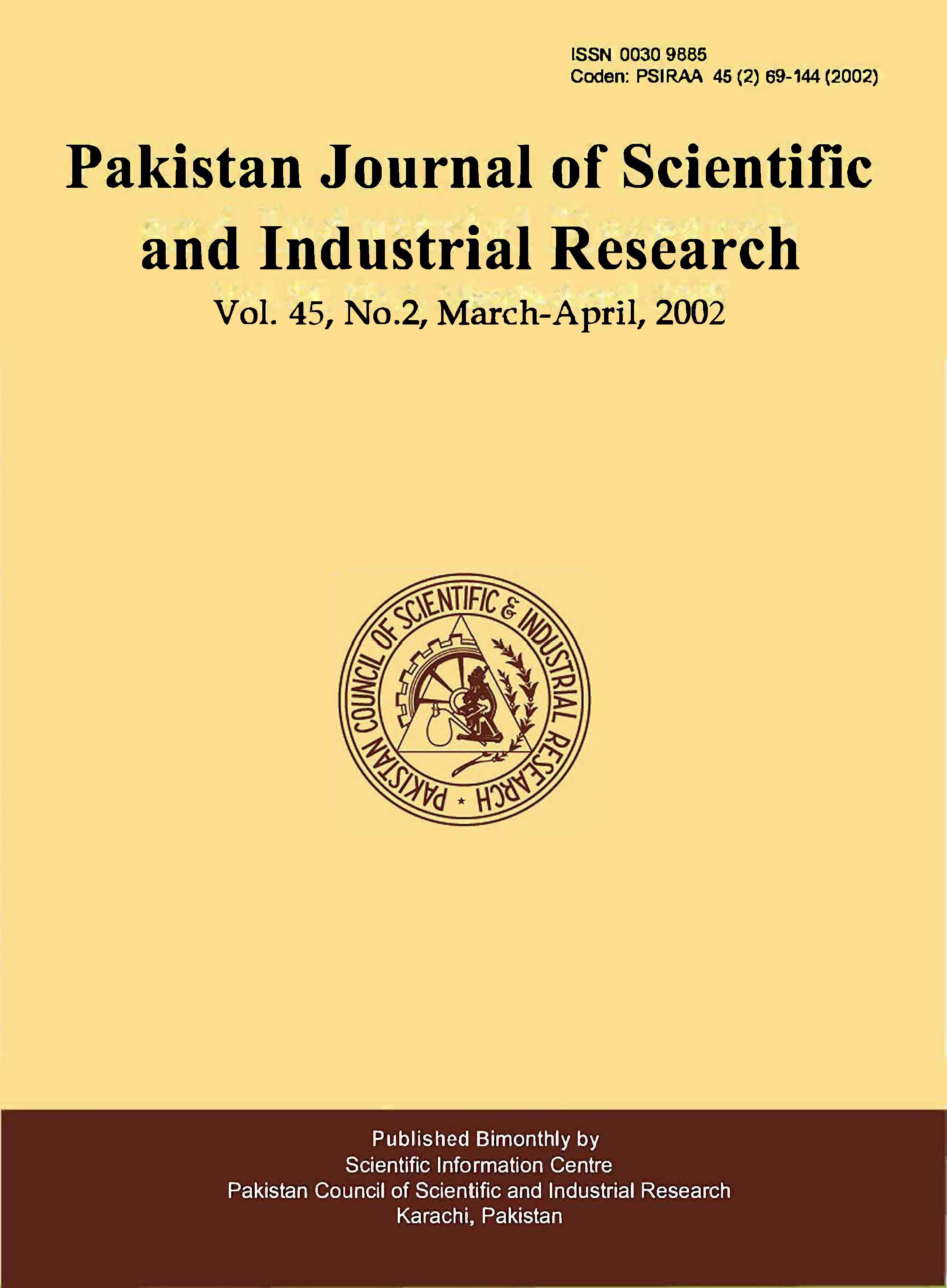 					View Vol. 45 No. 2 (2002): Pakistan Journal of Scientific and Industrial Research
				