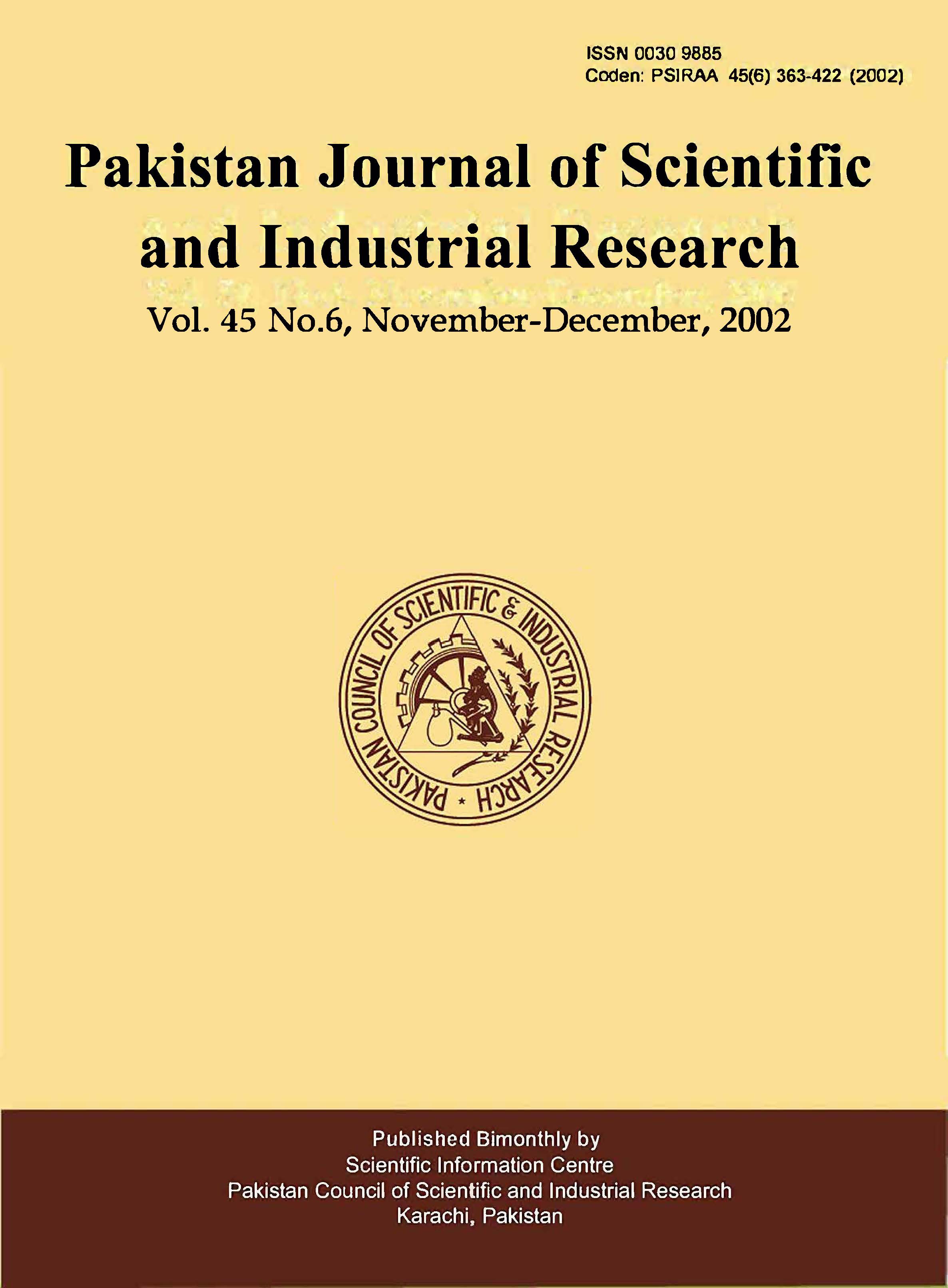 					View Vol. 45 No. 6 (2002): Pakistan Journal of Scientific and Industrial Research
				