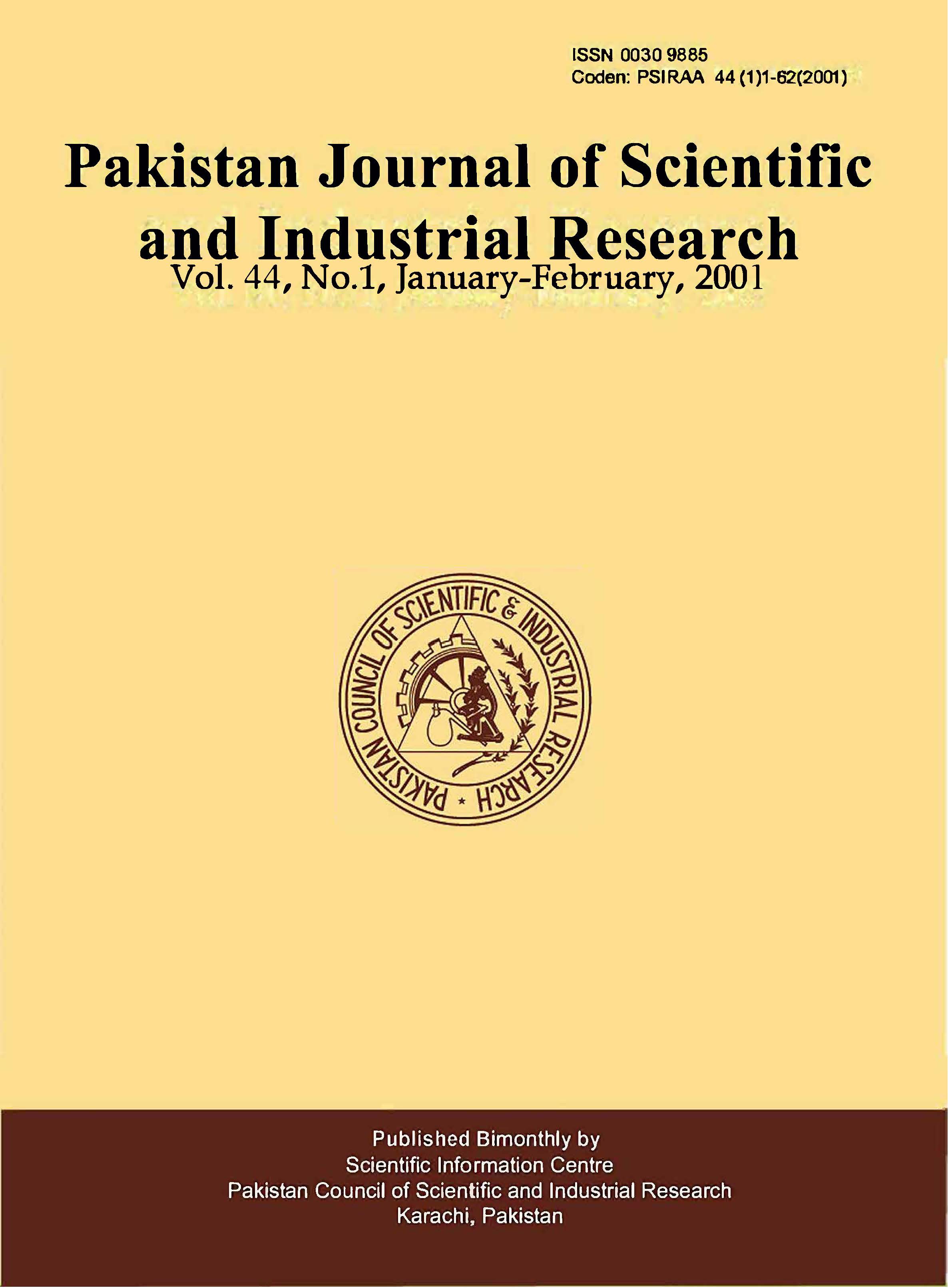 					View Vol. 44 No. 1 (2001): Pakistan Journal of Scientific and Industrial Research
				