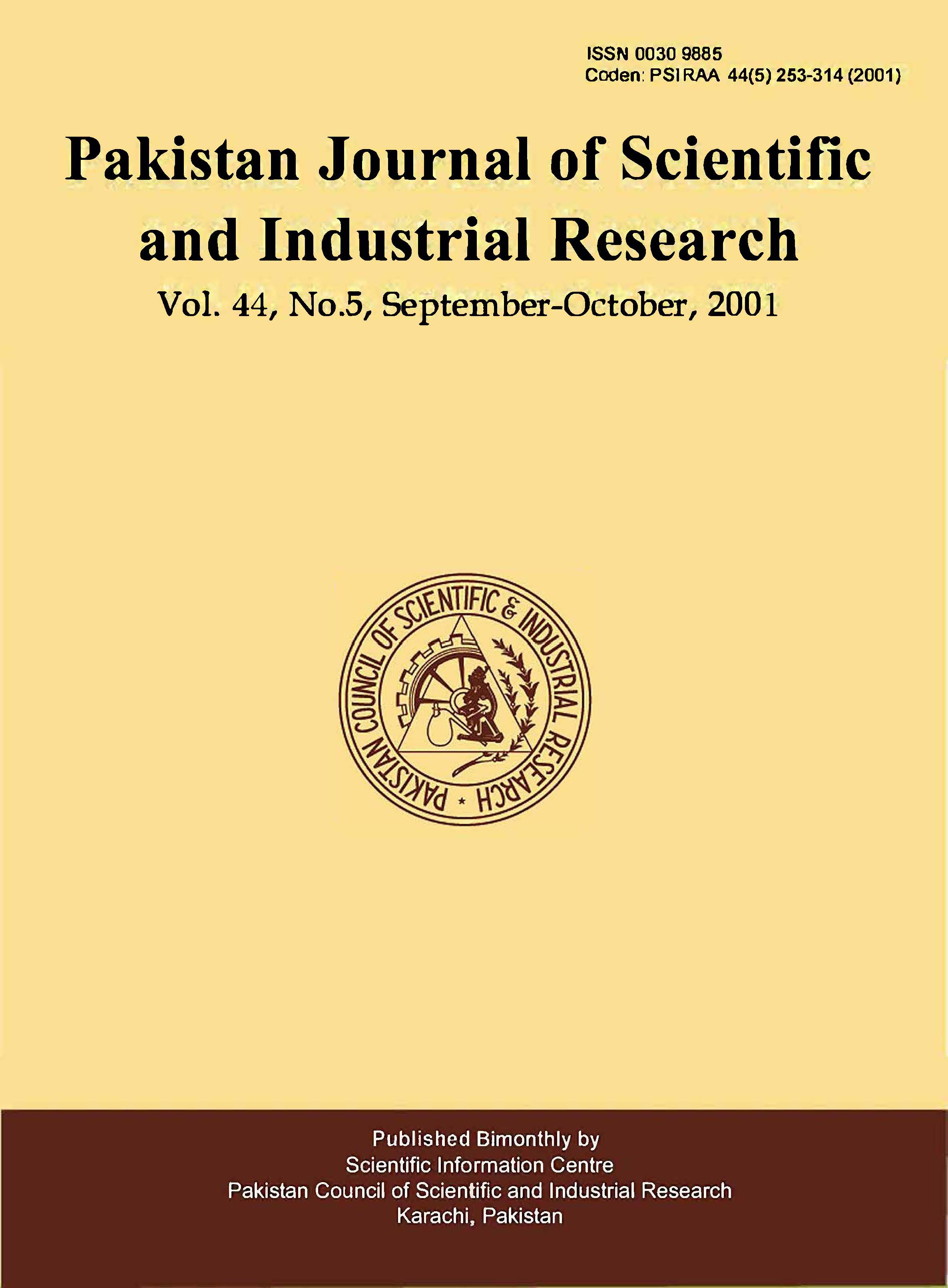 					View Vol. 44 No. 5 (2001): Pakistan Journal of Scientific and Industrial Research
				
