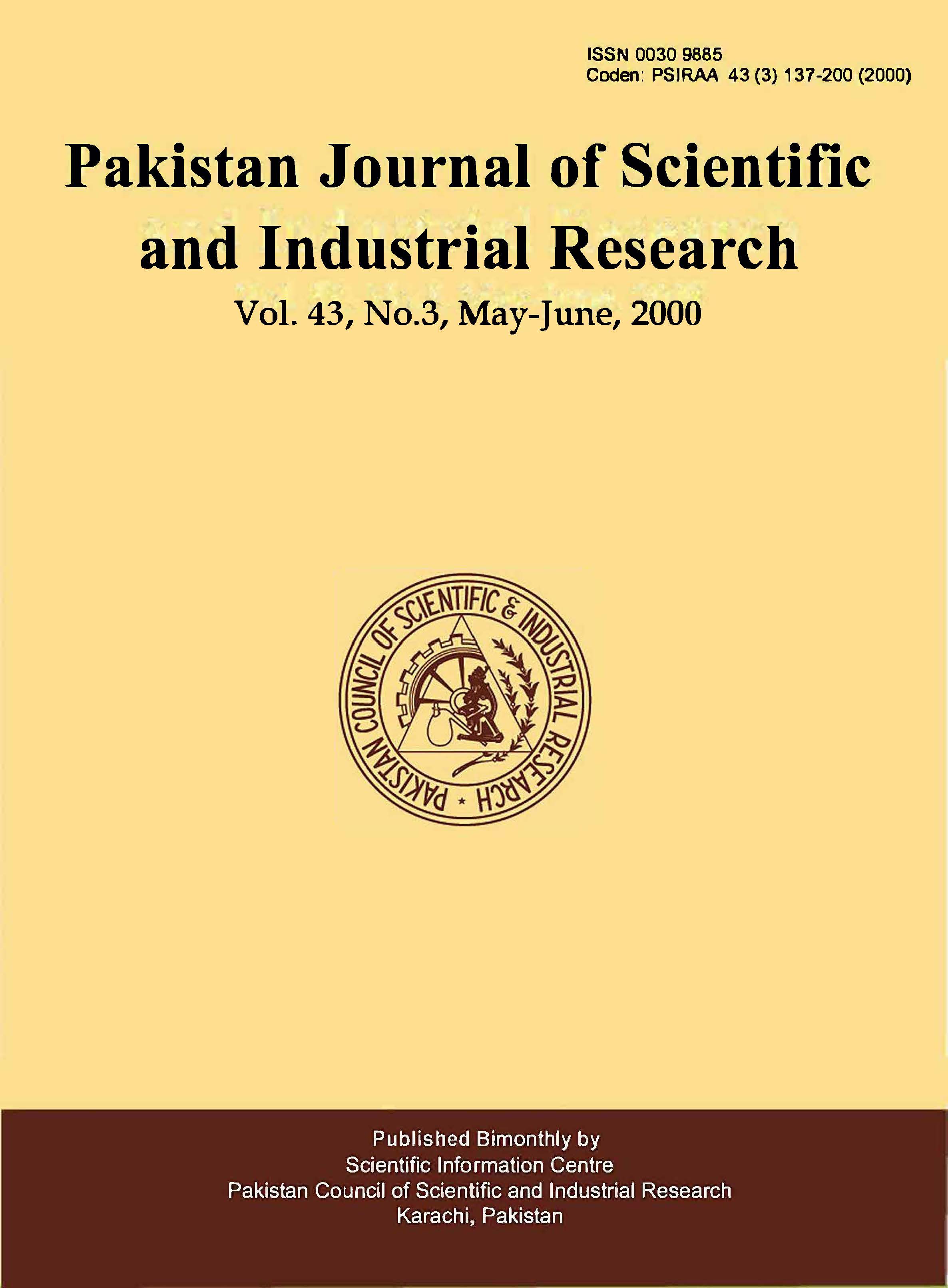 					View Vol. 43 No. 3 (2000): Pakistan Journal of Scientific and Industrial Research
				