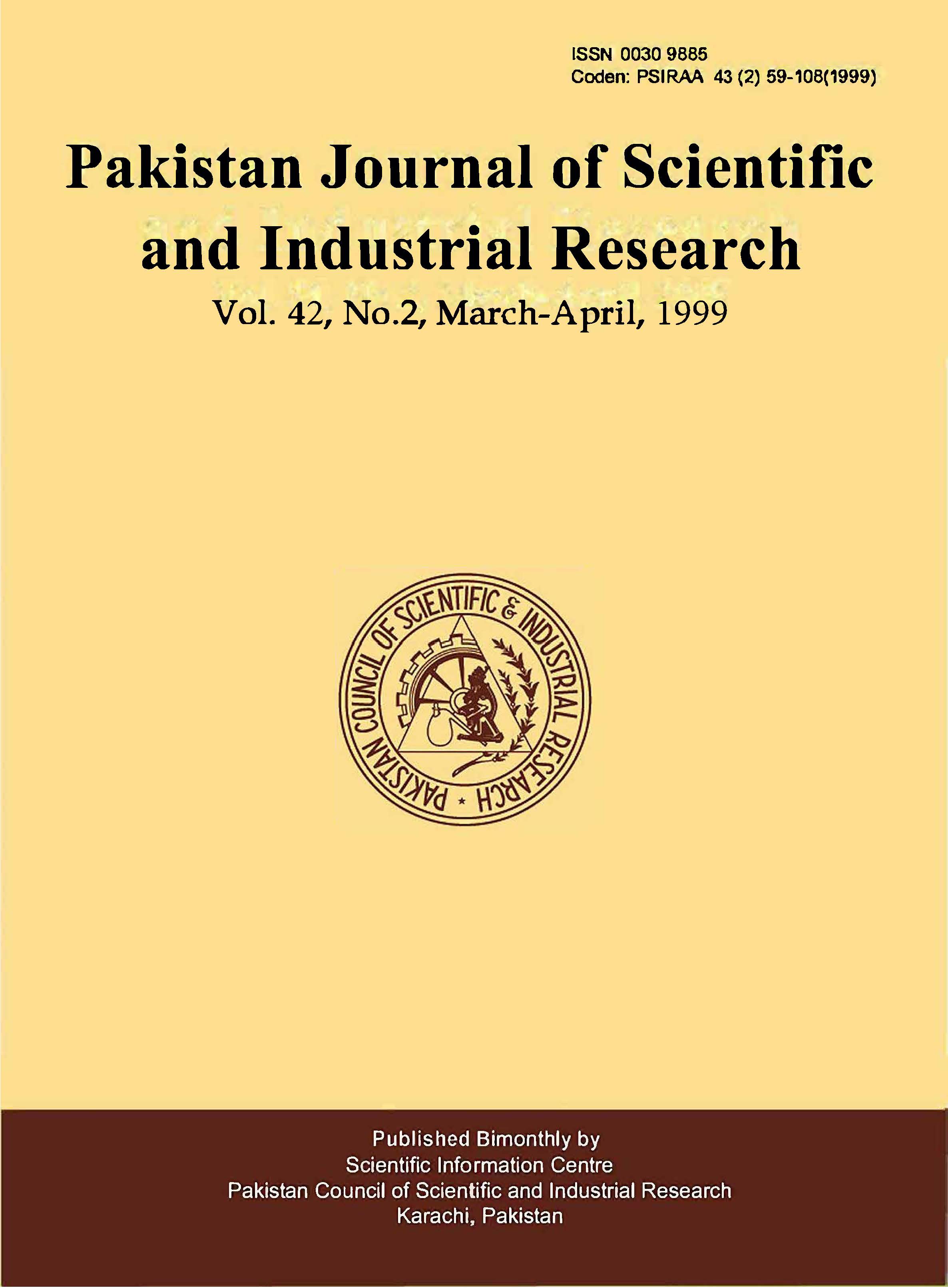 					View Vol. 42 No. 2 (1999): Pakistan Journal of Scientific and Industrial Research
				