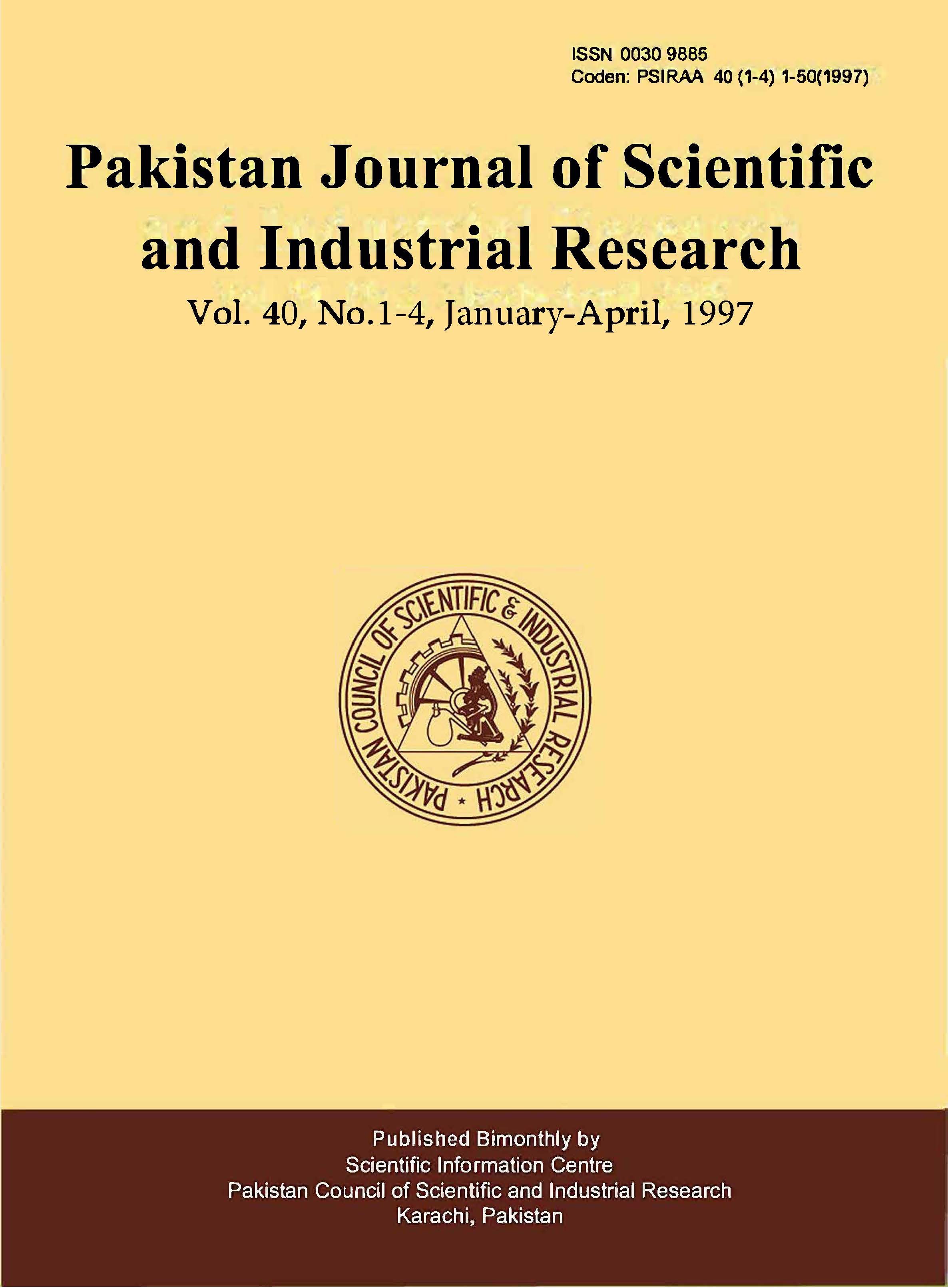 					View Vol. 40 No. 1-4 (1997): Pakistan Journal of Scientific and Industrial Research
				