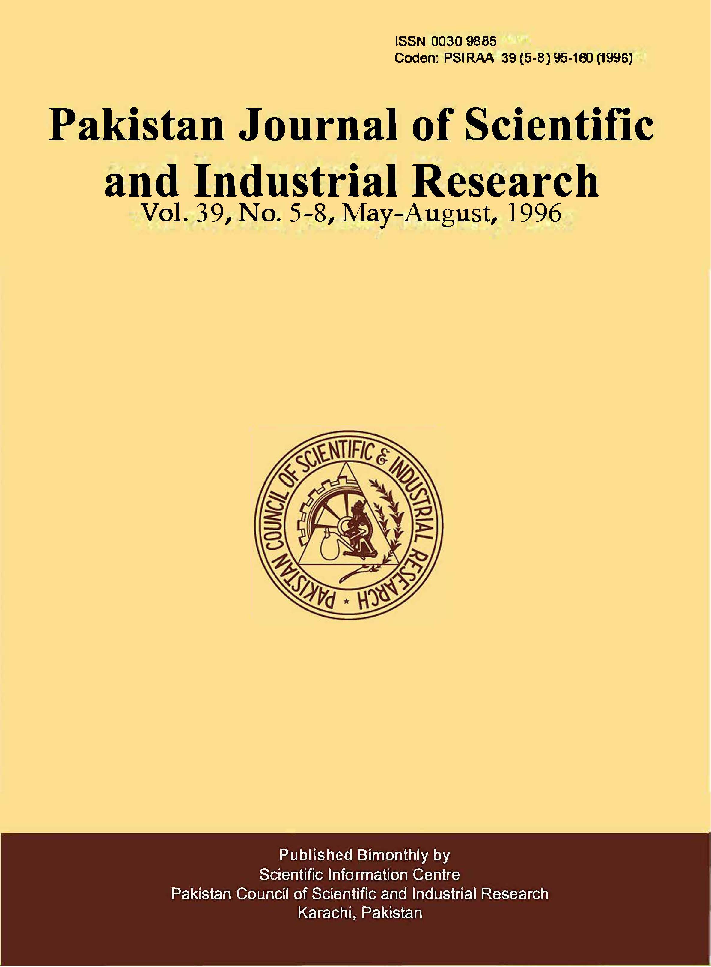 					View Vol. 39 No. 5-8 (1996): Pakistan Journal of Scientific and Industrial Research
				