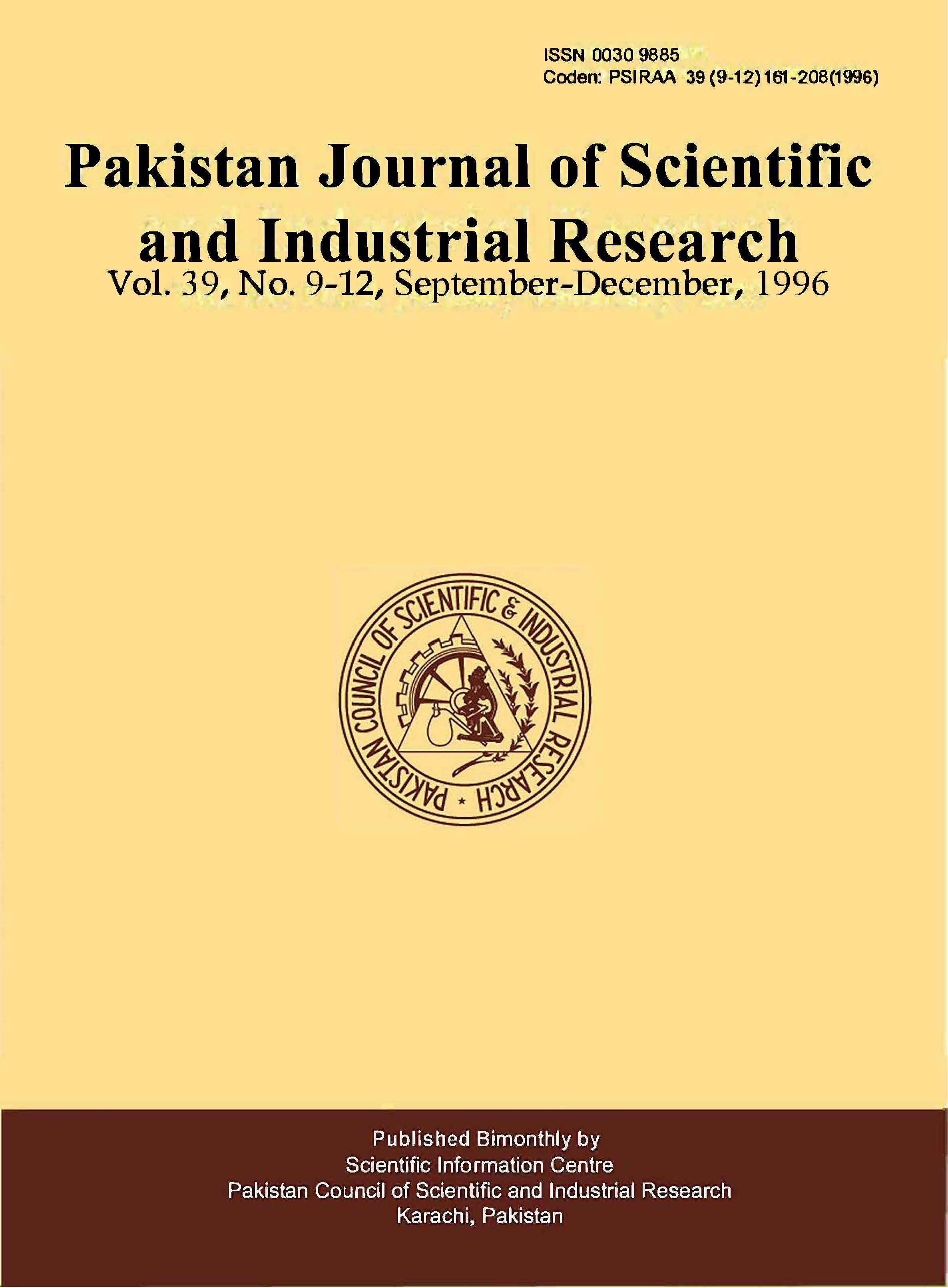 					View Vol. 39 No. 9-12 (1996): Pakistan Journal of Scientific and Industrial Research
				