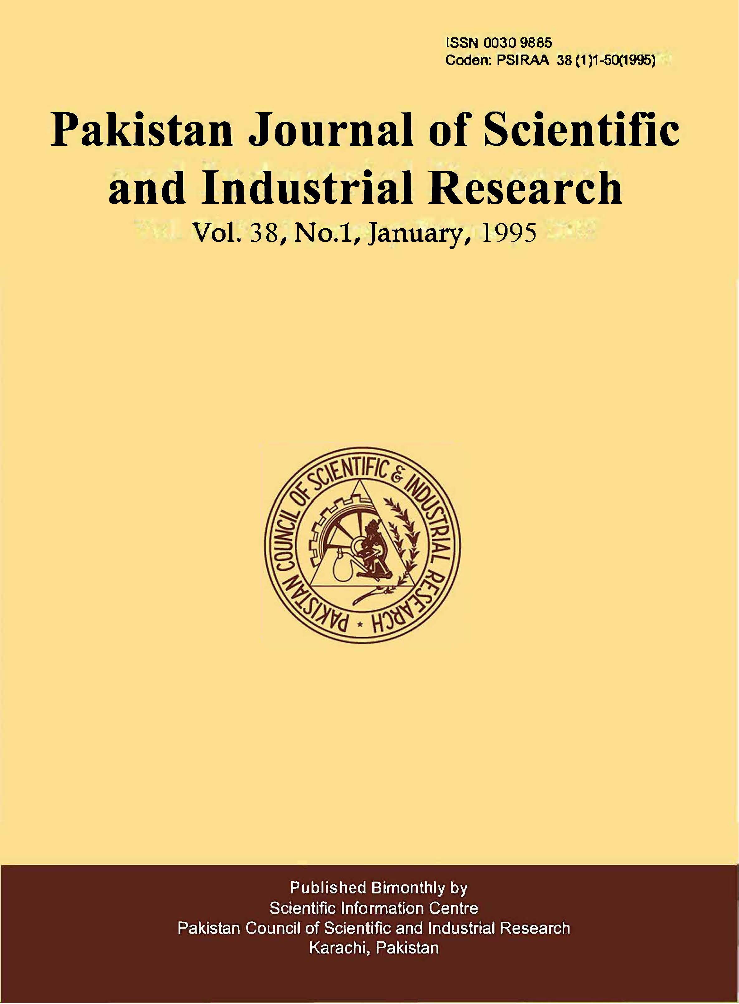 					View Vol. 38 No. 1 (1995): Pakistan Journal of Scientific and Industrial Research
				