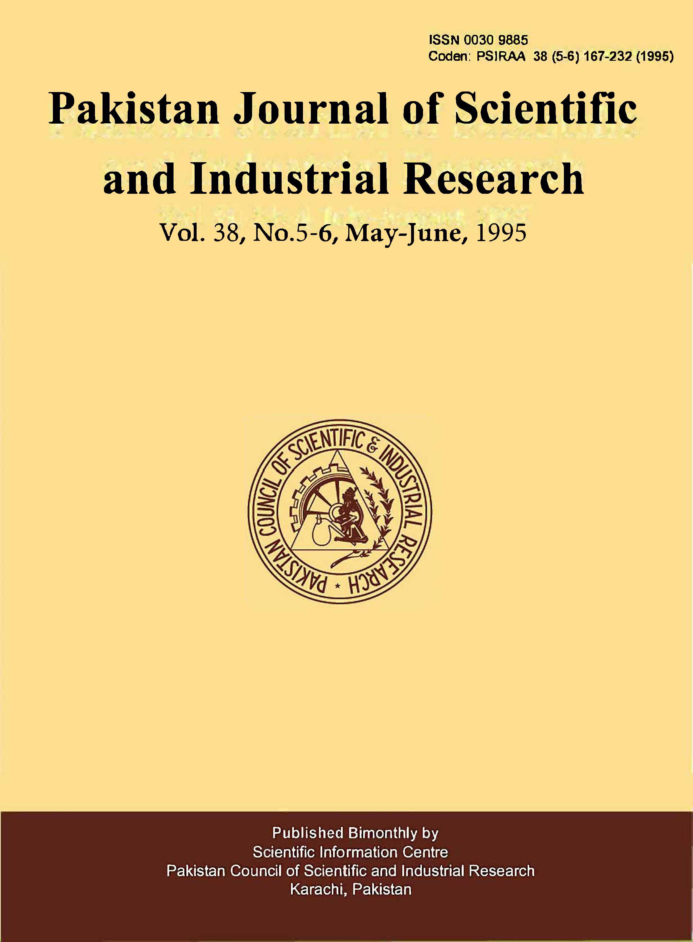 					View Vol. 38 No. 5-6 (1995): Pakistan Journal of Scientific and Industrial Research
				