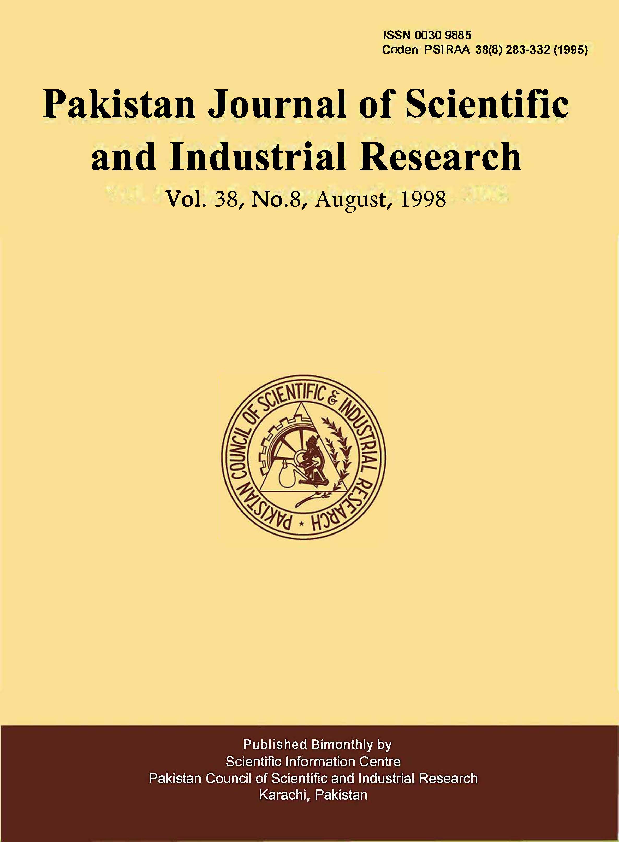 					View Vol. 38 No. 8 (1995): Pakistan Journal of Scientific and Industrial Research
				