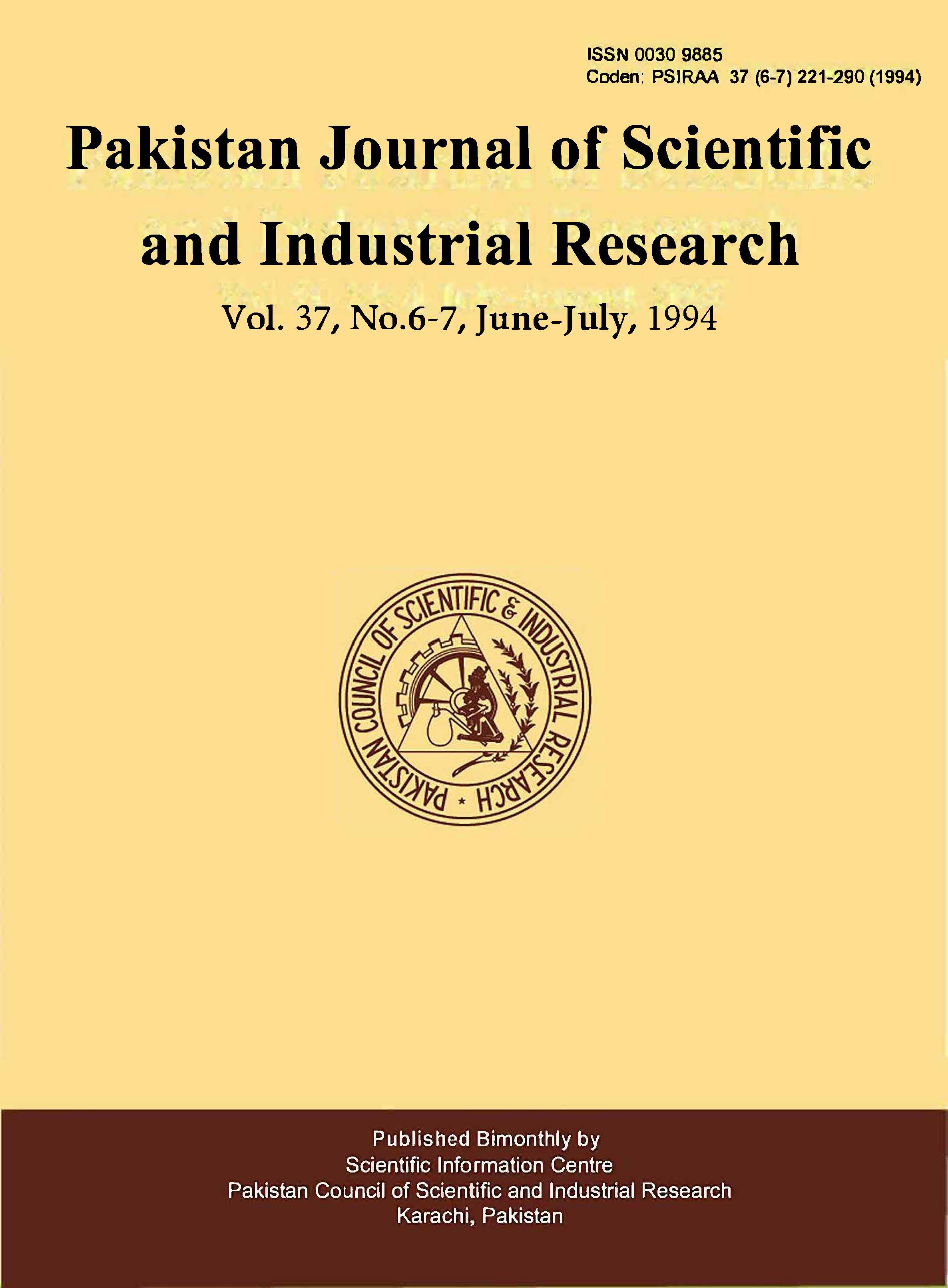 					View Vol. 37 No. 6-7 (1994): Pakistan Journal of Scientific and Industrial Research
				
