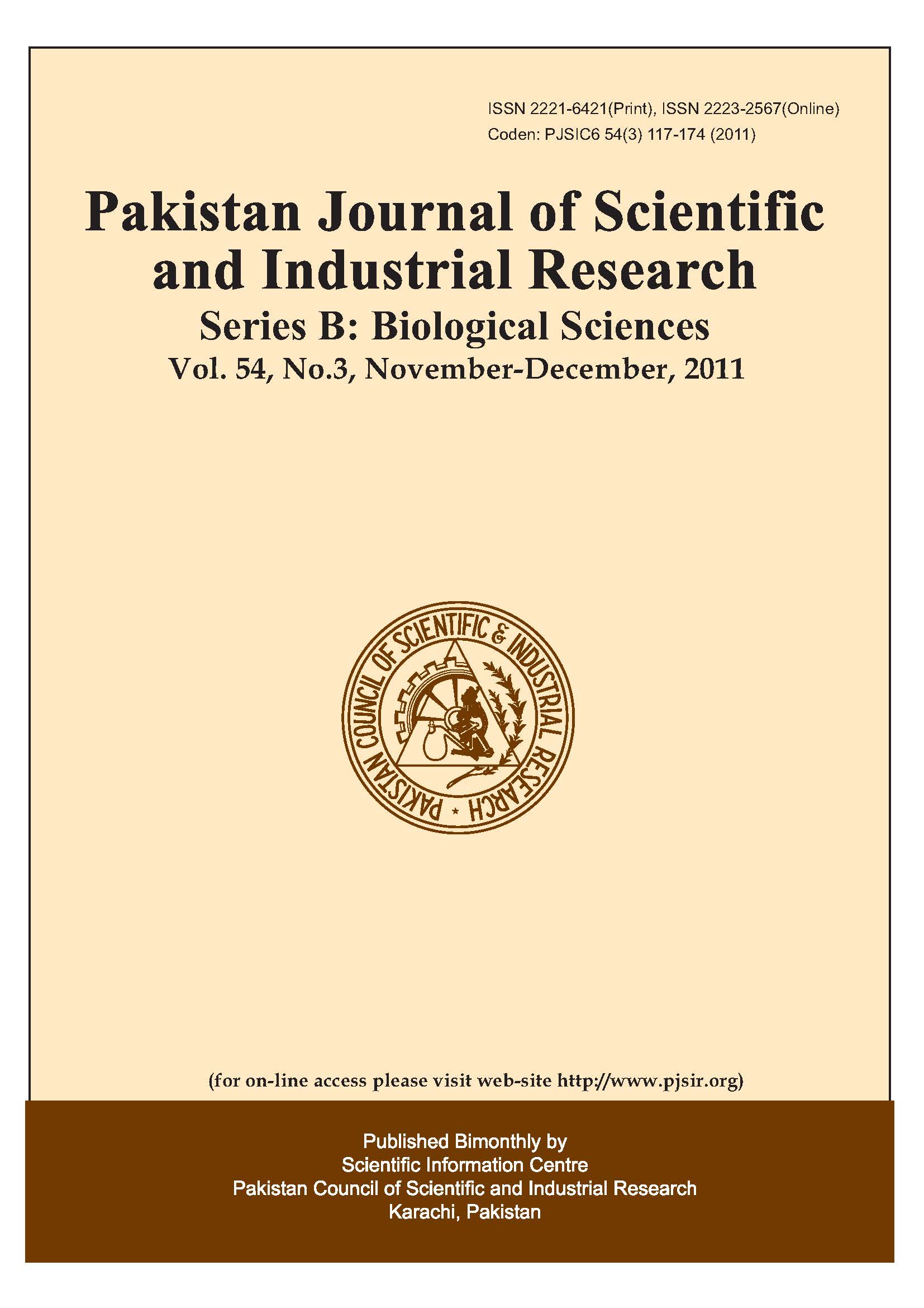 					View Vol. 54 No. 3 (2011): Pakistan Journal of Scientific and Industrial Research Series B: Biological Sciences
				