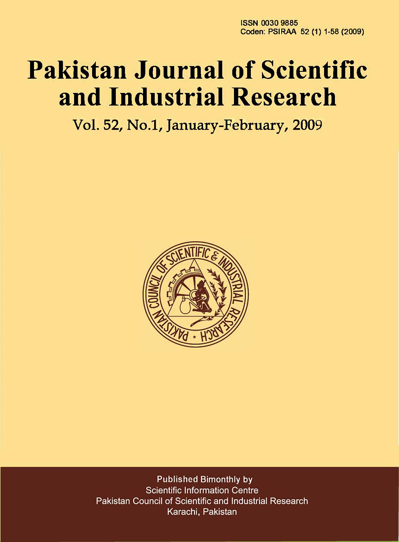 					View Vol. 52 No. 1 (2009): Pakistan Journal of Scientific and Industrial Research
				