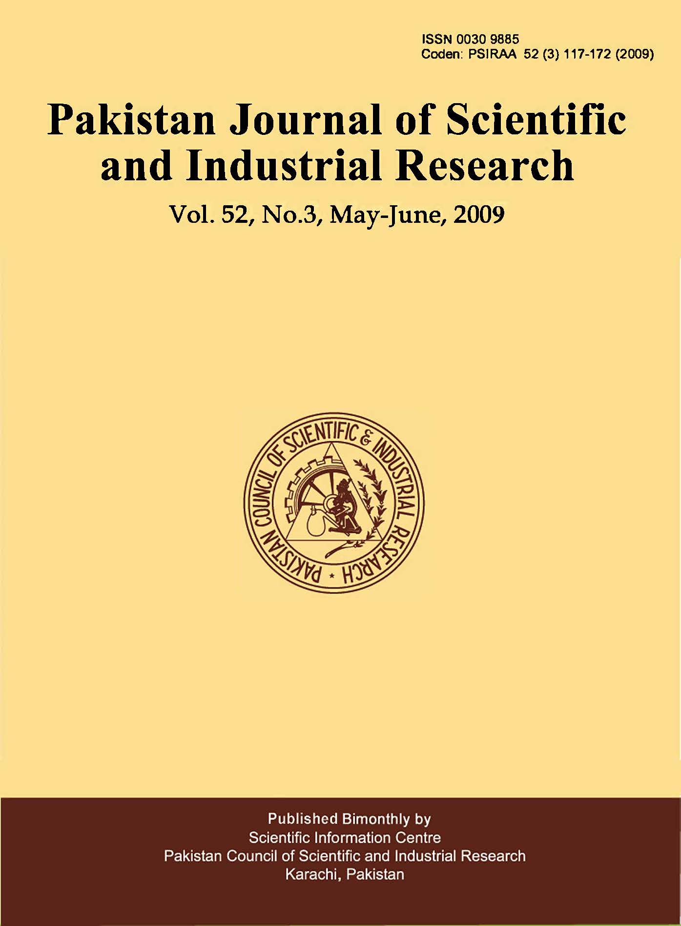 					View Vol. 52 No. 3 (2009): Pakistan Journal of Scientific and Industrial Research
				