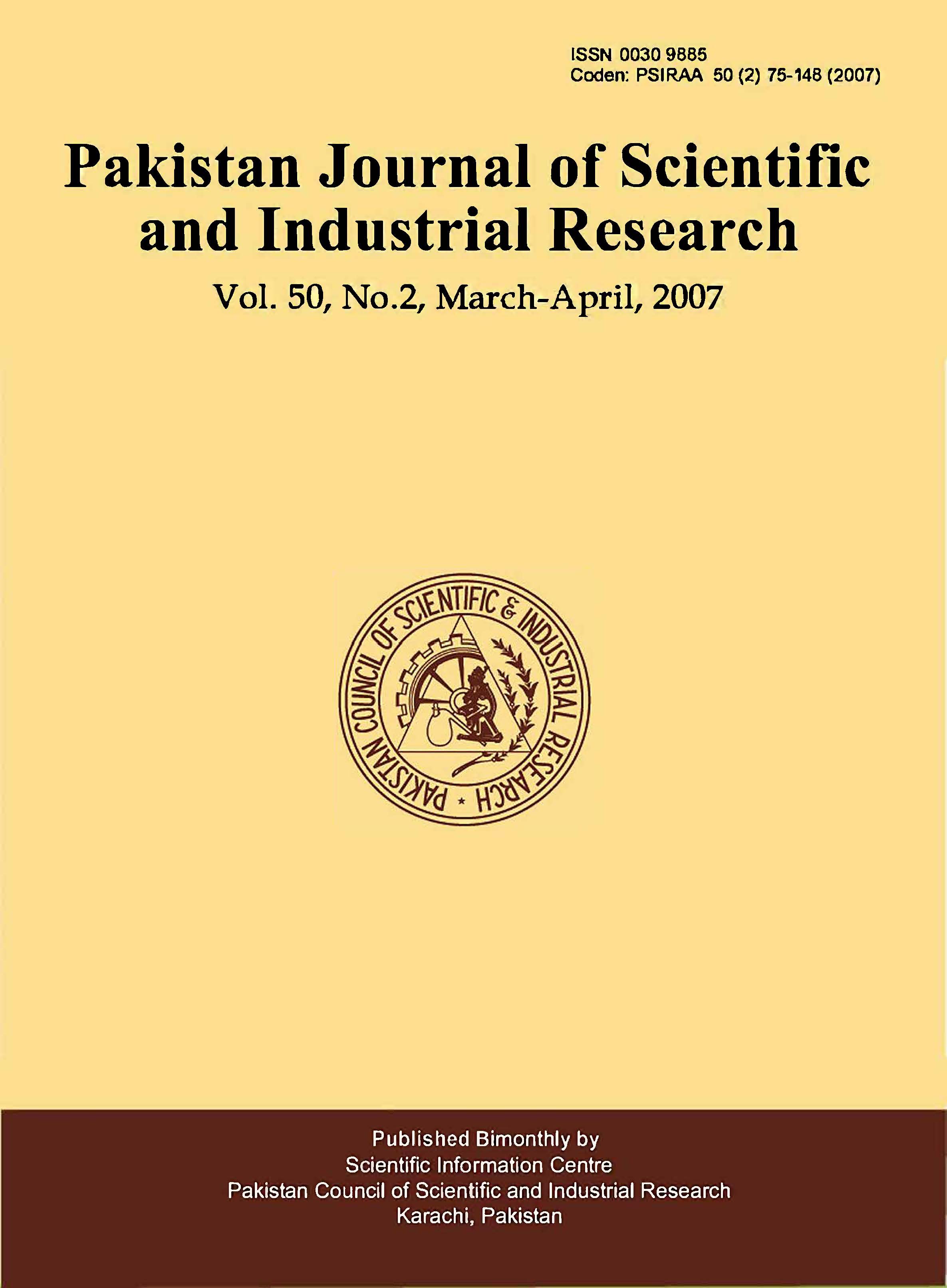 					View Vol. 50 No. 2 (2007): Pakistan Journal of Scientific and Industrial Research
				