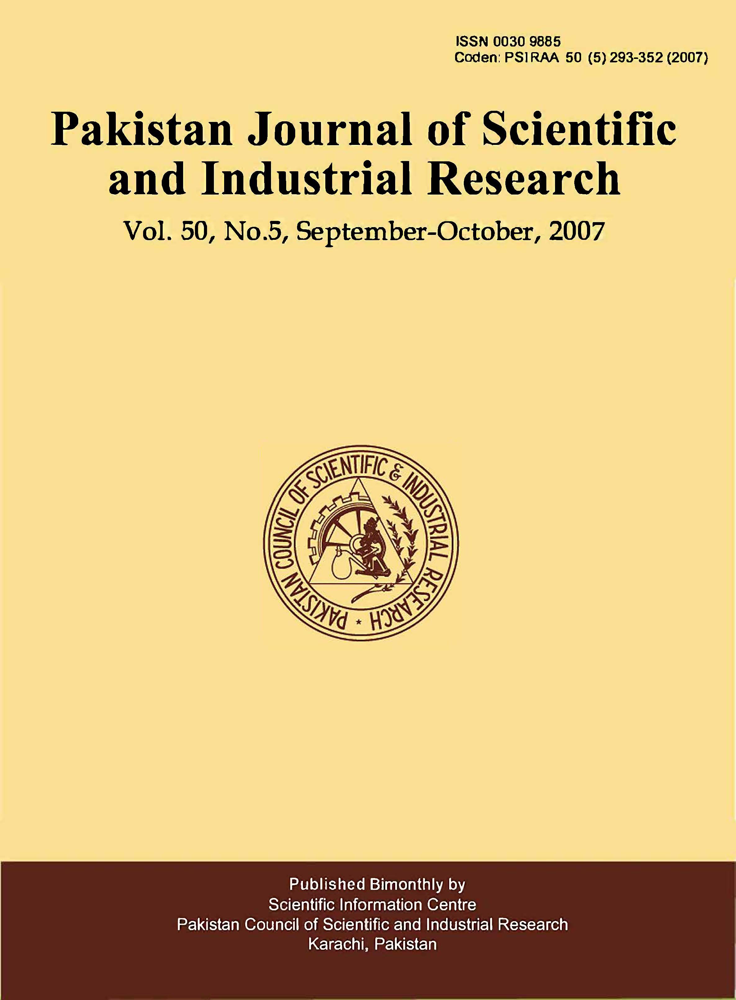 					View Vol. 50 No. 5 (2007): Pakistan Journal of Scientific and Industrial Research
				