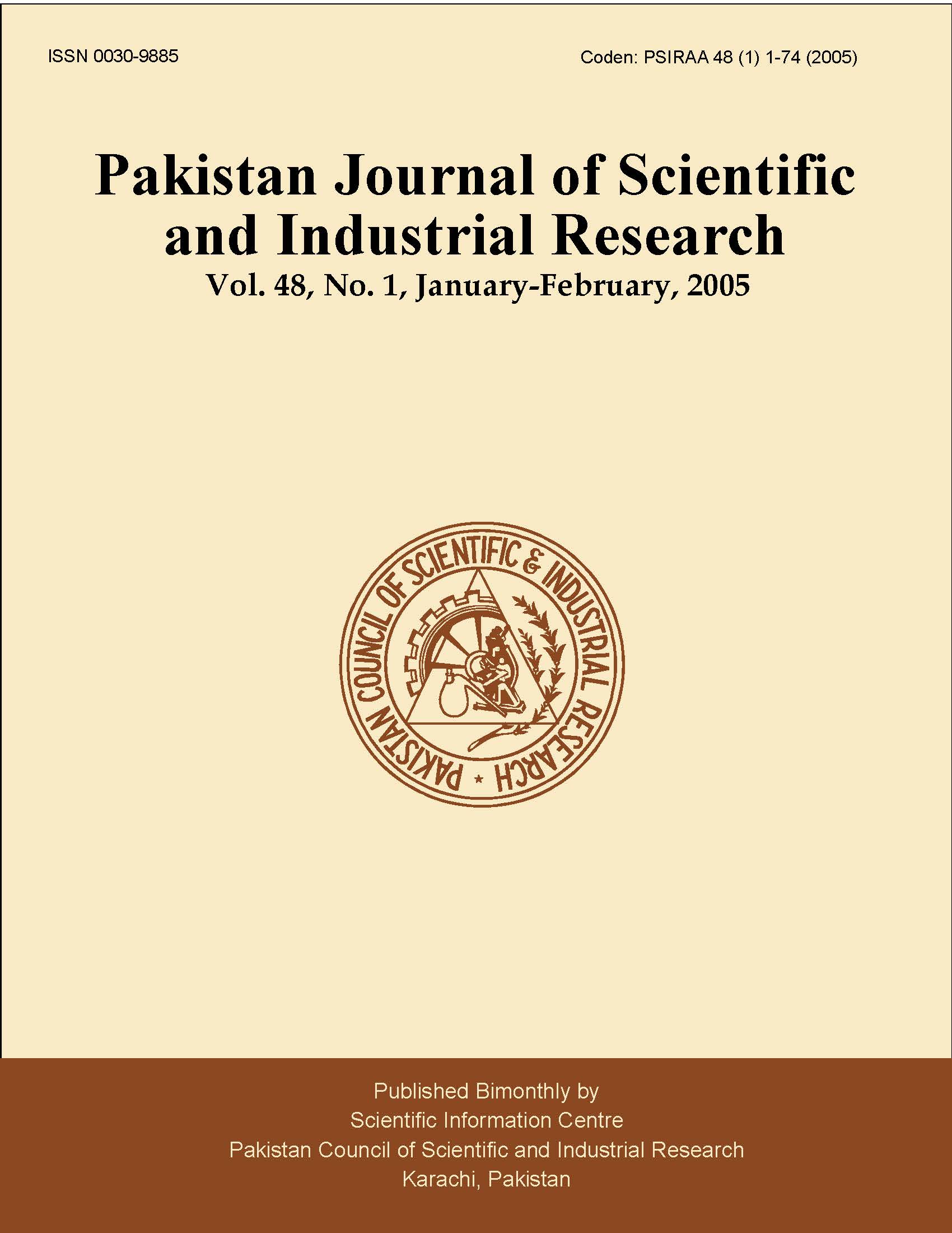 					View Vol. 48 No. 1 (2005): Pakistan Journal of Scientific and Industrial Research
				