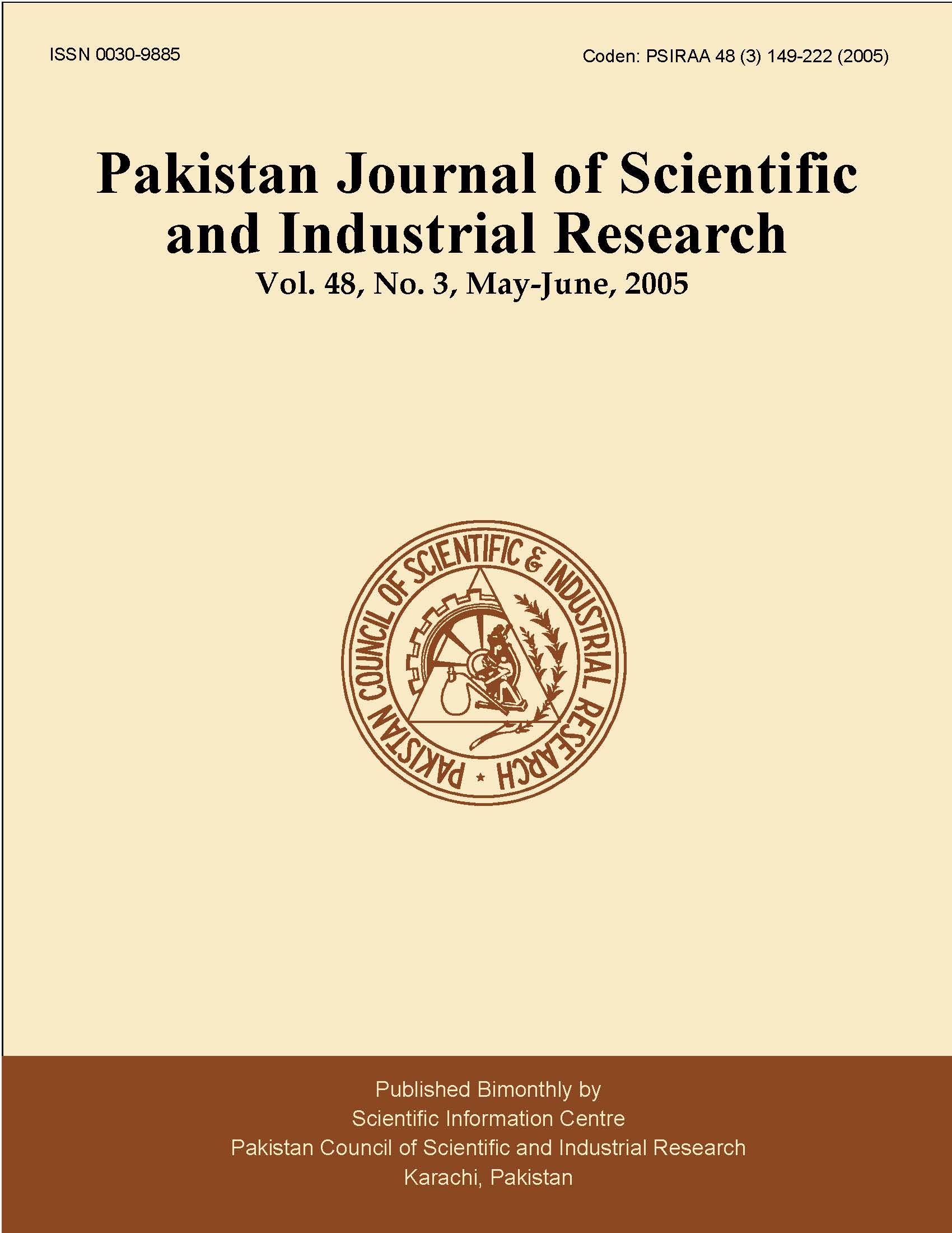 					View Vol. 48 No. 3 (2005): Pakistan Journal of Scientific and Industrial Research
				