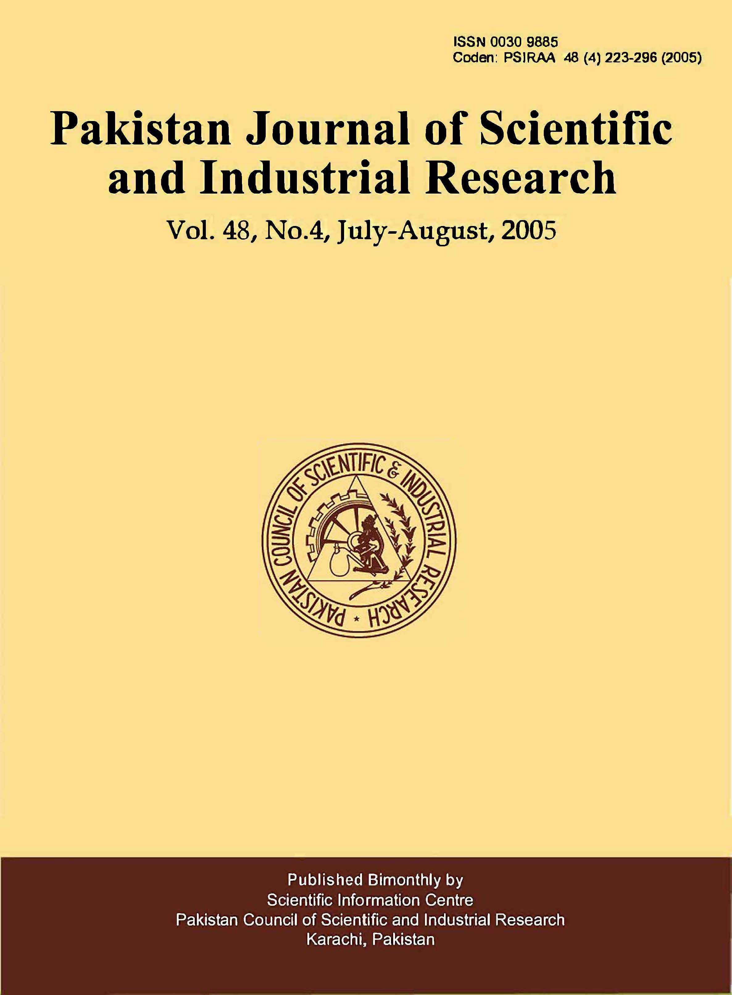 					View Vol. 48 No. 4 (2005): Pakistan Journal of Scientific and Industrial Research
				