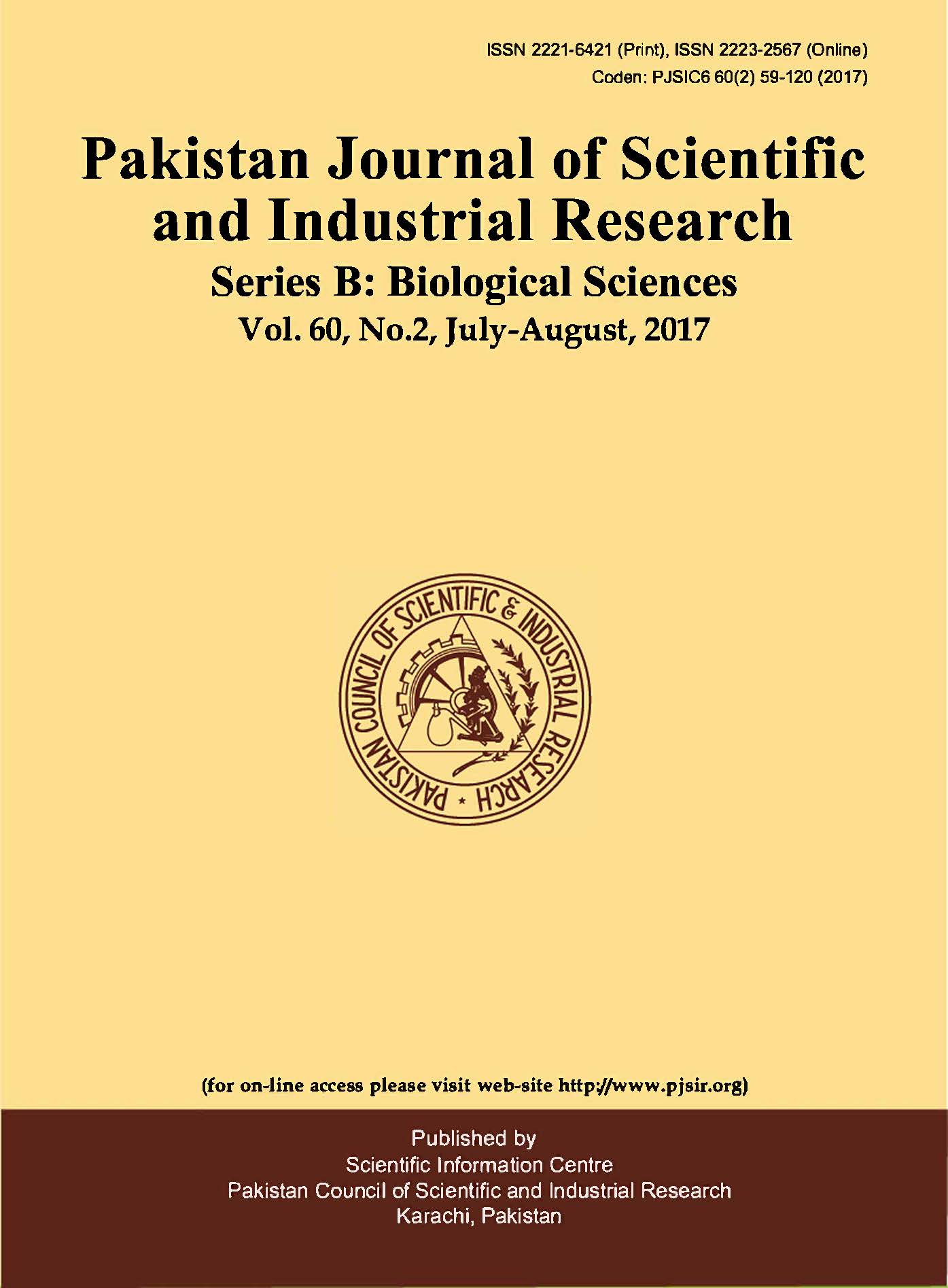 					View Vol. 60 No. 2 (2017): Pakistan Journal of Scientific and Industrial Research  Series B: Biological Sciences
				